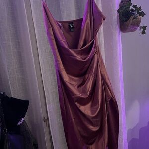 Windsor Satin One-Shoulder Cowl Dress in Mauve